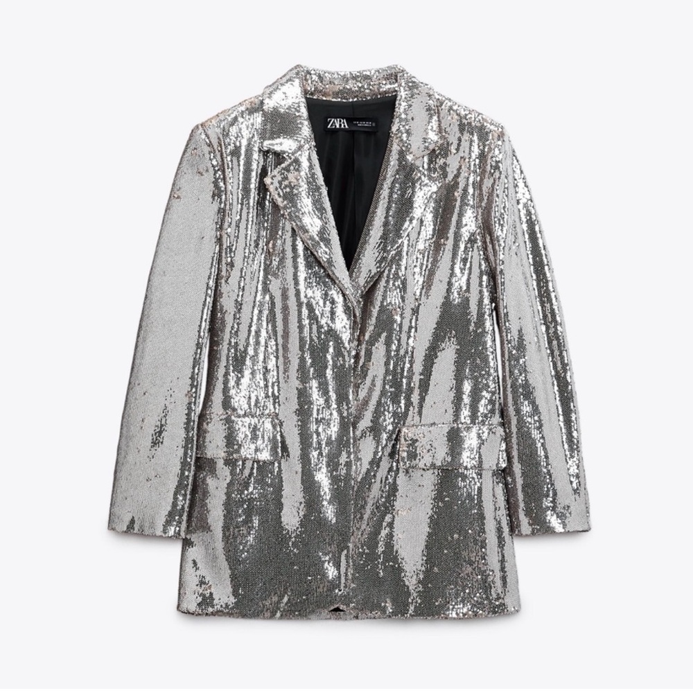 Zara Metallic Silver Women's Blazer